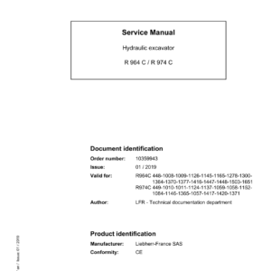 Liebherr R974 C Hydraulic Excavator Operators Service Repair Manual - Image 1