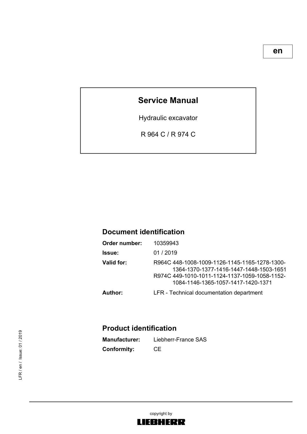 Liebherr R974 C Hydraulic Excavator Operators Service Repair Manual