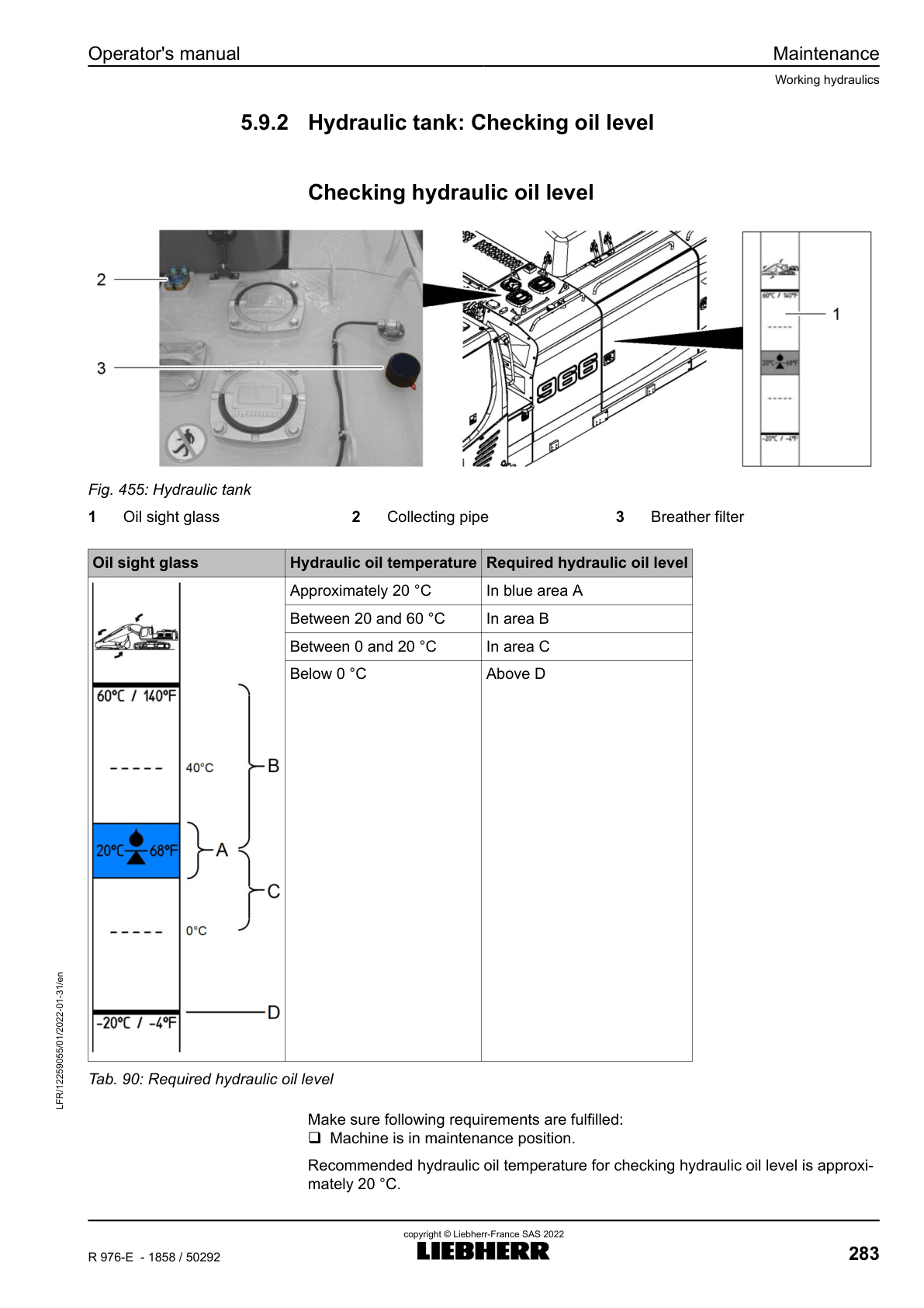 Liebherr R976 E Hydraulic Excavator Operators Manual 