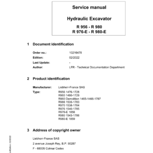 Liebherr R980 SME Hydraulic Excavator Operators Service Repair Manual - Image 3