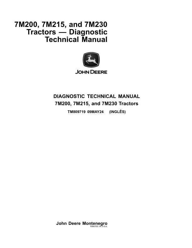John Deere 7M200, 7M215, 7M230 Tractors Service Repair Manual (TM809819 & TM809719)