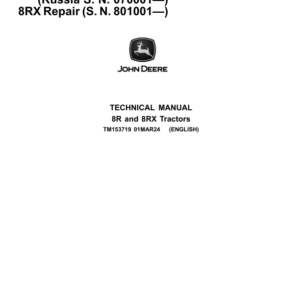 John Deere 8R 230, 8R 250, 8R 280 , 8R 310, 8R 340, 8R 370, 8R 410, 8R-2304, 8R-2704, 8R-3004 Tractors Repair Manual