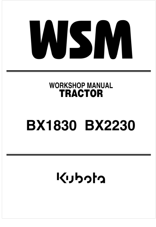 Kubota BX1830, BX2230 Tractor Loader Workshop Repair Manual