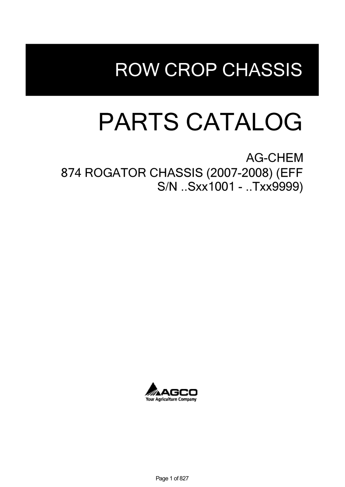 Ag-Chem 874 RoGator Chassis Parts Catalog Manual