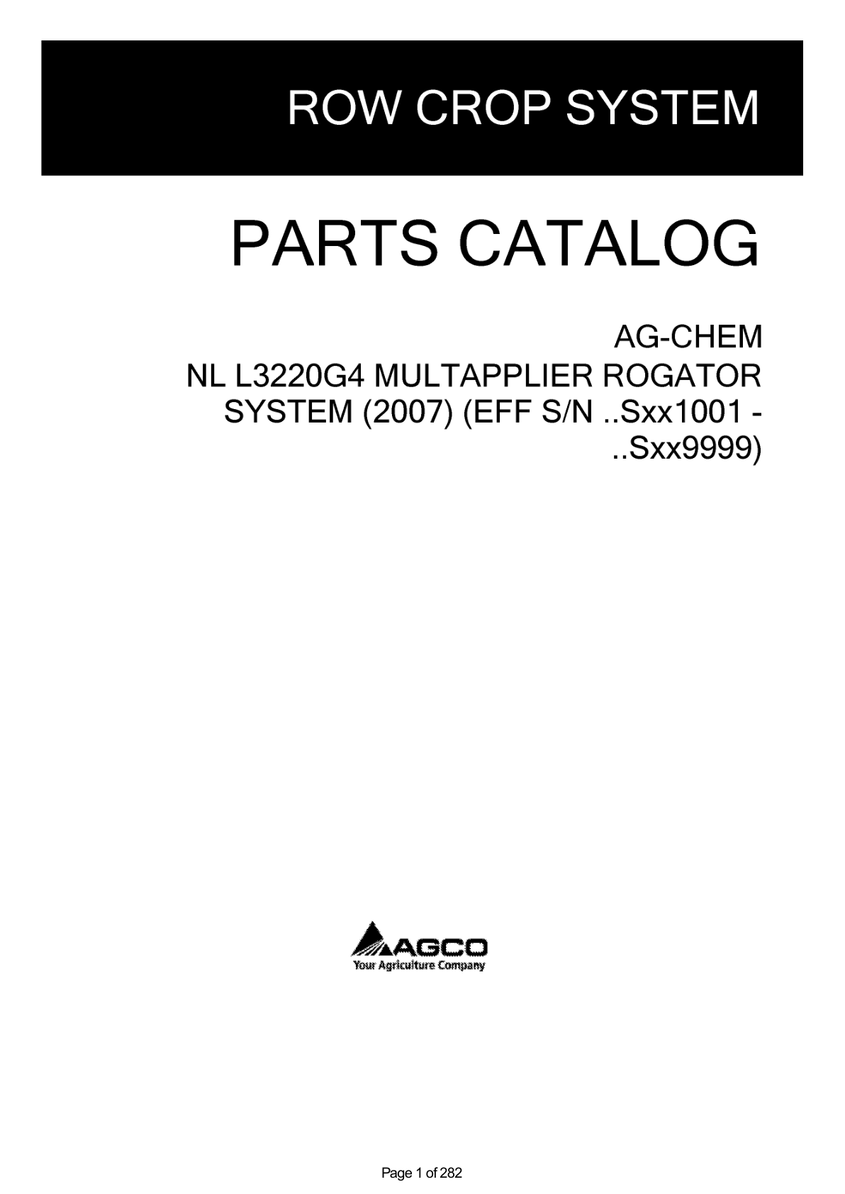 New Leader L3220G4 Multapplier RoGator System Parts Catalog Manual
