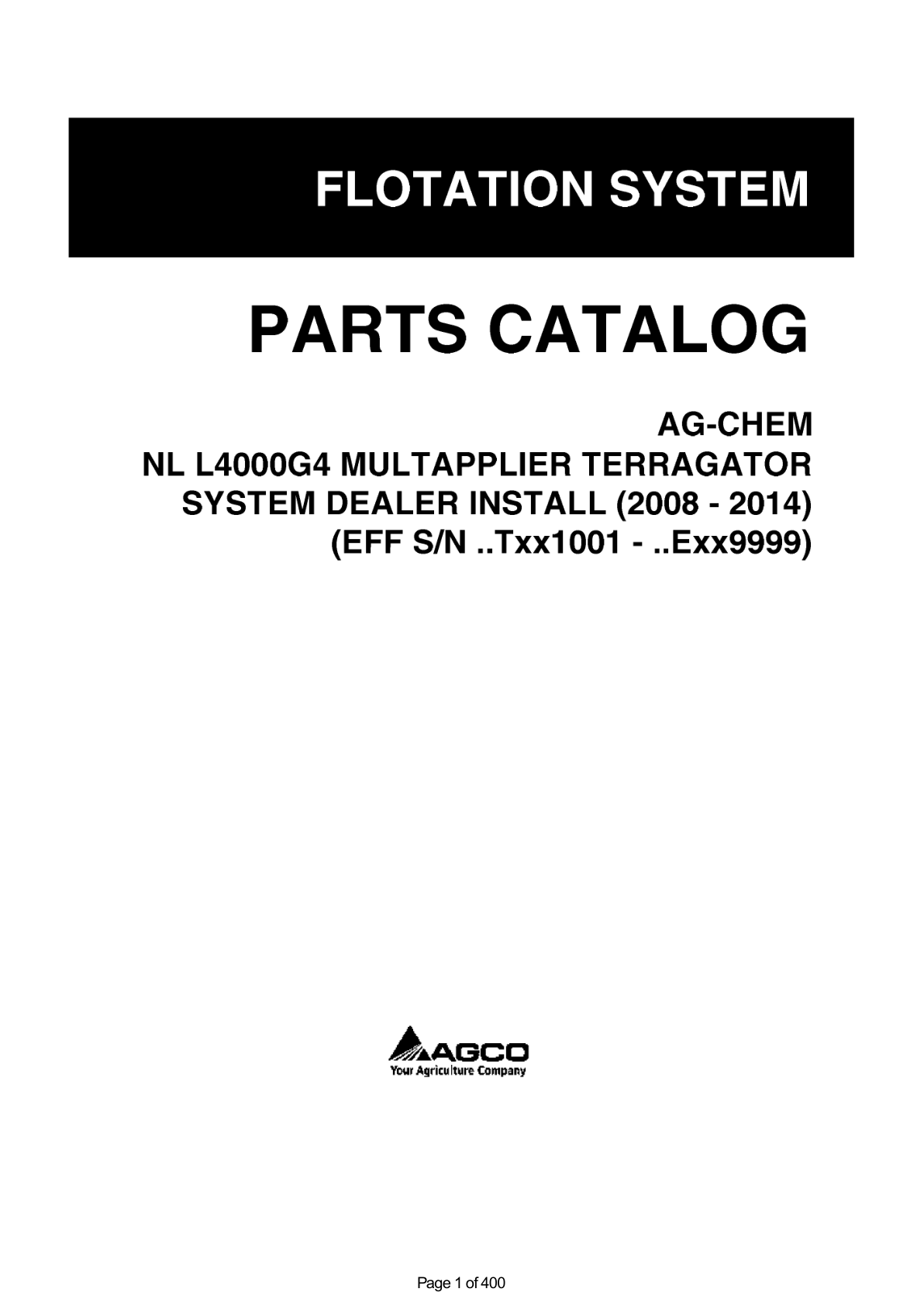 New Leader L4000G4 Multapplier TerraGator System Dealer Install Parts Catalog Manual (2008 - 2014) (SN ..TXX1001 - ..EXX9999)