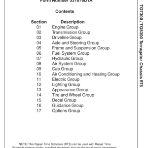 Ag-Chem TG7300, TG8300 TerraGator Chassis Repair Time Schedule Manual - Image 1