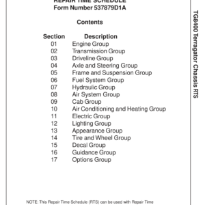 Ag-Chem TG8400 TerraGator Chassis Repair Time Schedule Manual - Image 1