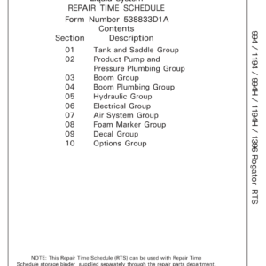 Ag-Chem 994, 1194, 994H, 1194H, 1396 RoGator Liquid System Repair Time Schedule Manual - Image 1