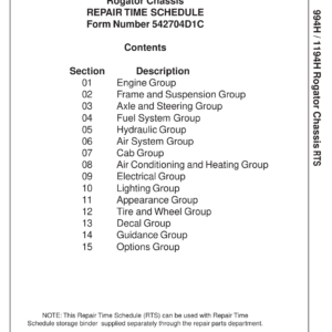 Ag-Chem 994H, 1194H RoGator Chassis Repair Time Schedule Manual - Image 1