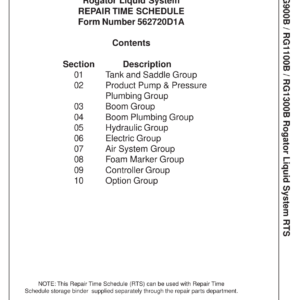 Ag-Chem RG900B, RG1100B, RG1300B Row Crop System Repair Time Schedule Manual - Image 1