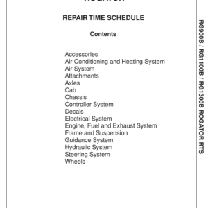 Ag-Chem RG900B, RG1100B, RG1300B Row Crop Chassis Repair Time Schedule Manual - Image 1