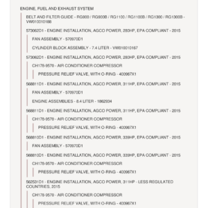 Ag-Chem RG900B, RG1100B, RG1300B RoGator Chassis Parts Catalog Manual (2015 - 2017) (SN..fxxx1001 - ..HXXX9999) - Image 1