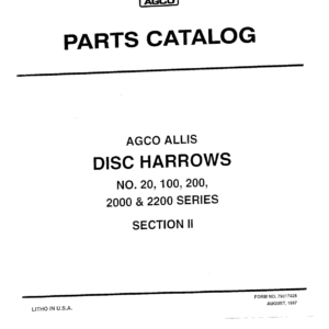 AGCO Allis 2000, 2200 Series Disc Harrow Parts Catalog Manual