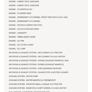 AGCO Allis D14 Tractor and Auxiliary Motor Parts Catalog Manual - Image 1