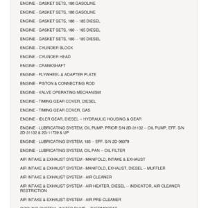 AGCO Allis 180, 185 Tractor Parts Catalog Manual (SN before 12800)