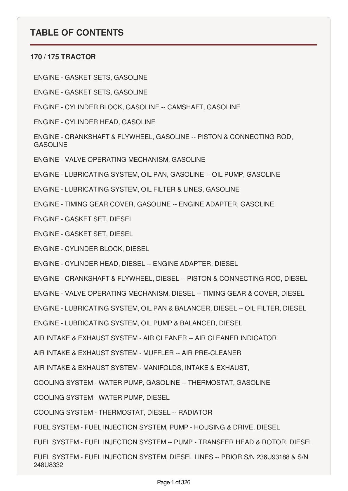 AGCO Allis 170, 175 Tractor Parts Catalog Manual