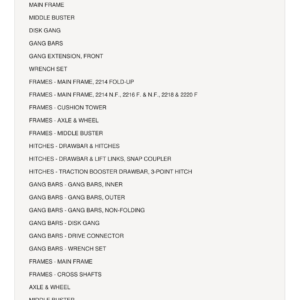 AGCO Allis 2100, 2200, 2300, 2600, 3000 Disk Harrow Parts Catalog Manual