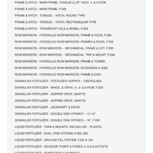 AGCO Allis 330, 333 Series Pull Type Planter Frame Parts Catalog Manual