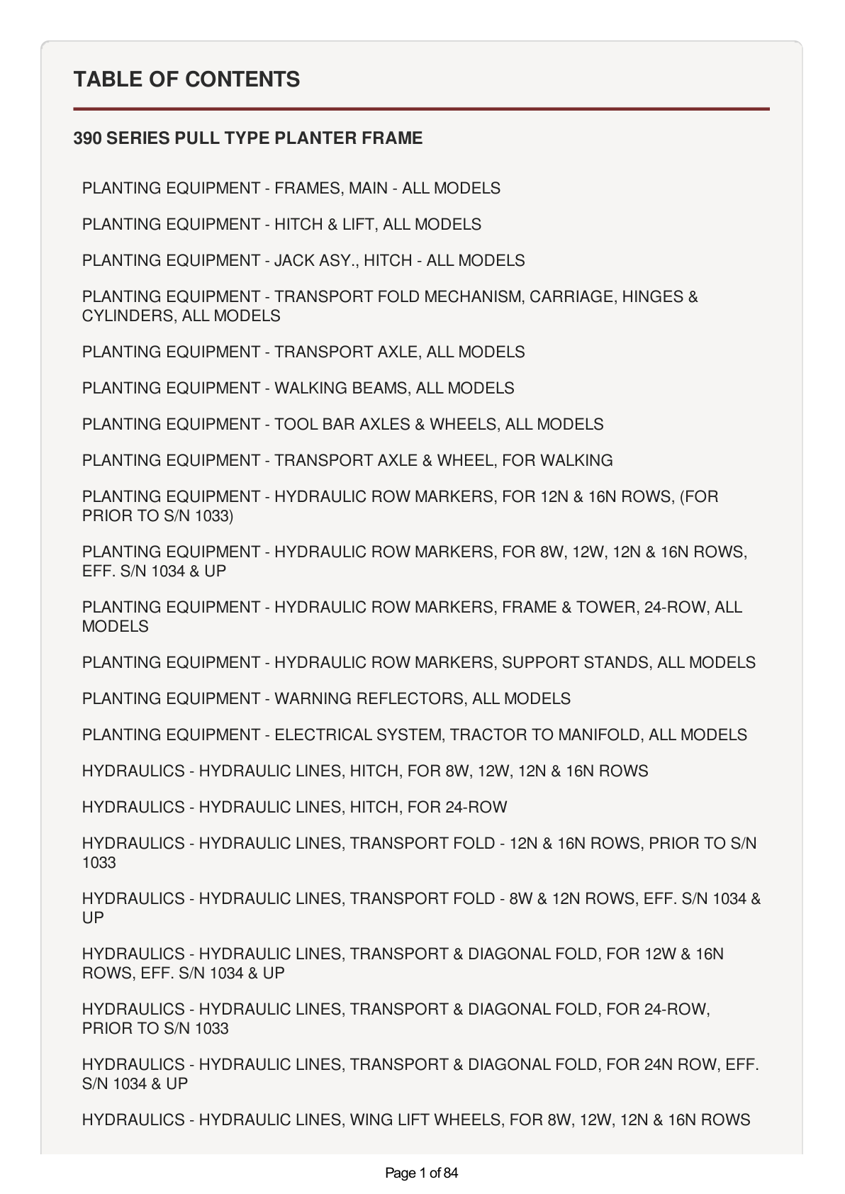 AGCO Allis 390 Series Pull Type Planter Frame Parts Catalog Manual