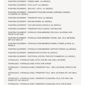 AGCO Allis 390 Series Pull Type Planter Frame Parts Catalog Manual