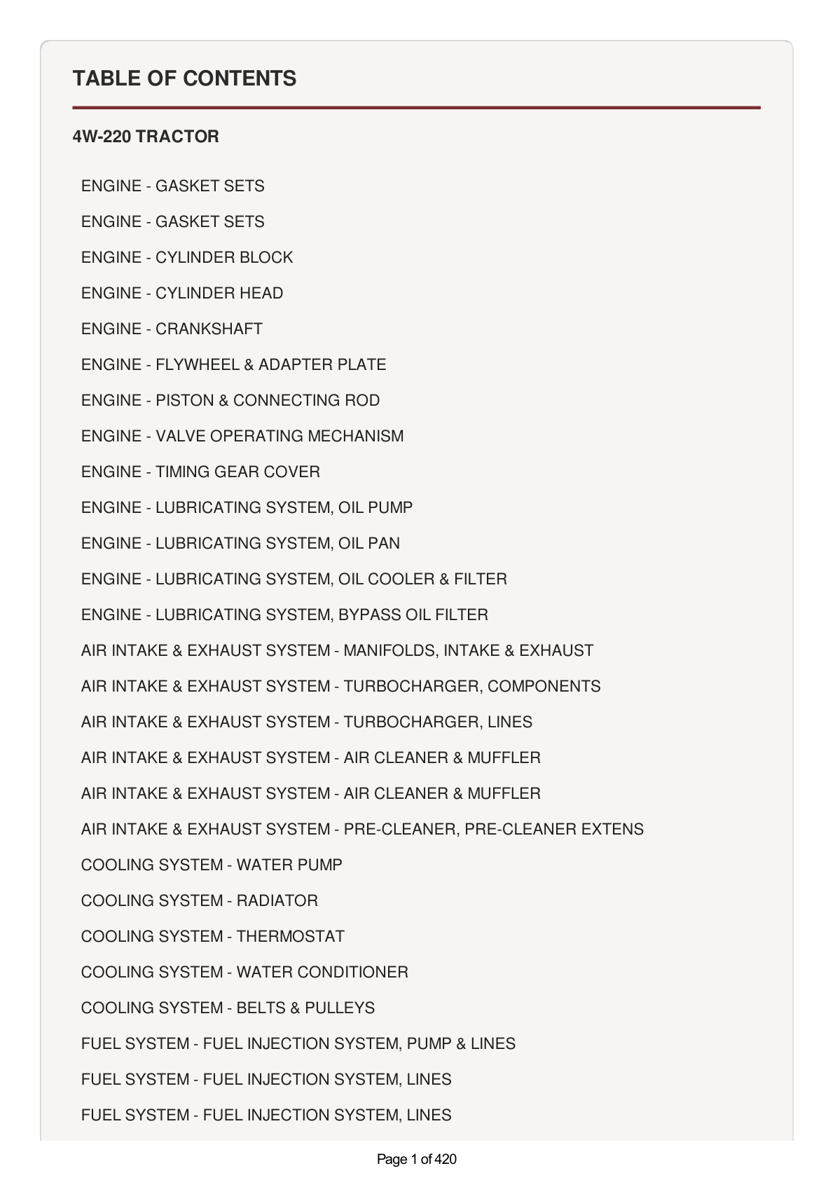 AGCO Allis 4W-220 Tractor Parts Catalog Manual