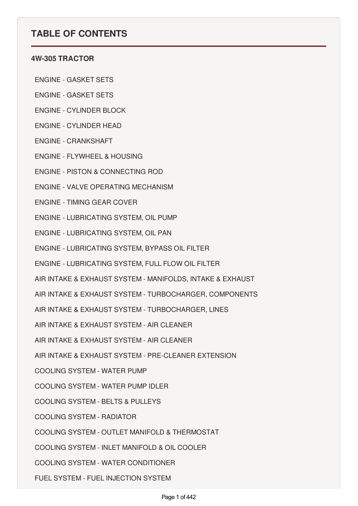 AGCO Allis 4W-305 Tractor Parts Catalog Manual