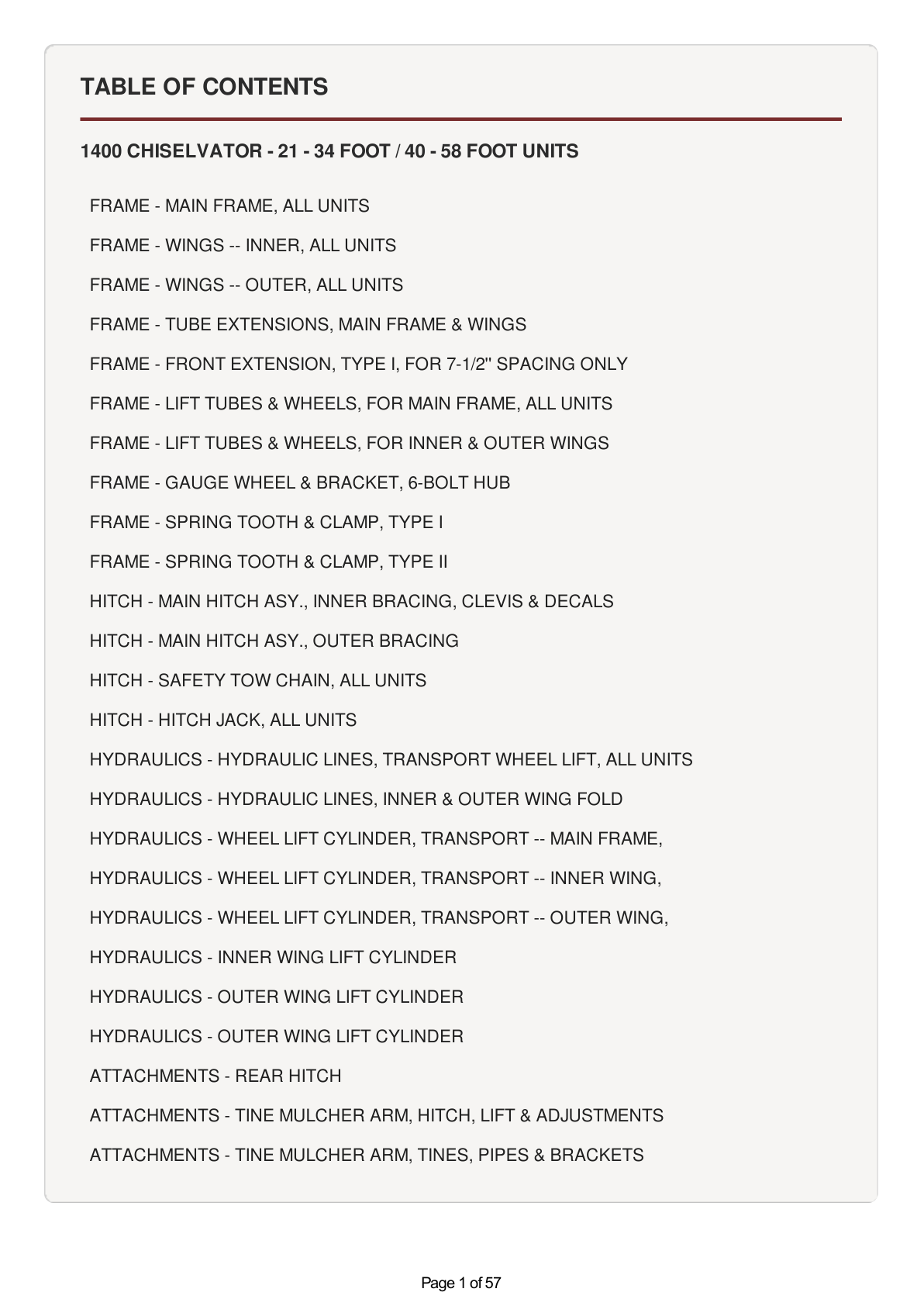 AGCO Allis 1400 Chiselvator Parts Catalog Manual (21 - 34 Foot and 40 - 58 Foot Units)