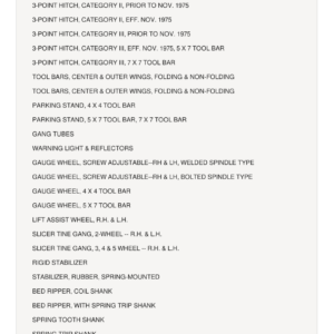 AGCO Allis 100, 200 Series Rolling Cultivator and 101, 201 Series Rotary Parts Catalog Manual