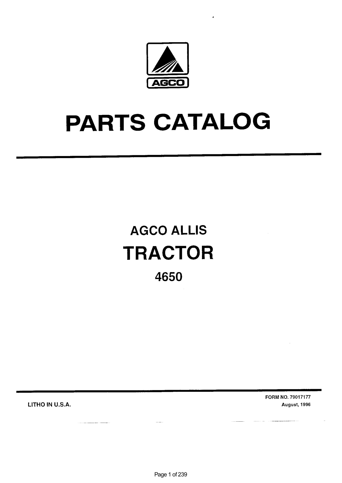 AGCO Allis 4650 Tractor Parts Catalog Manual