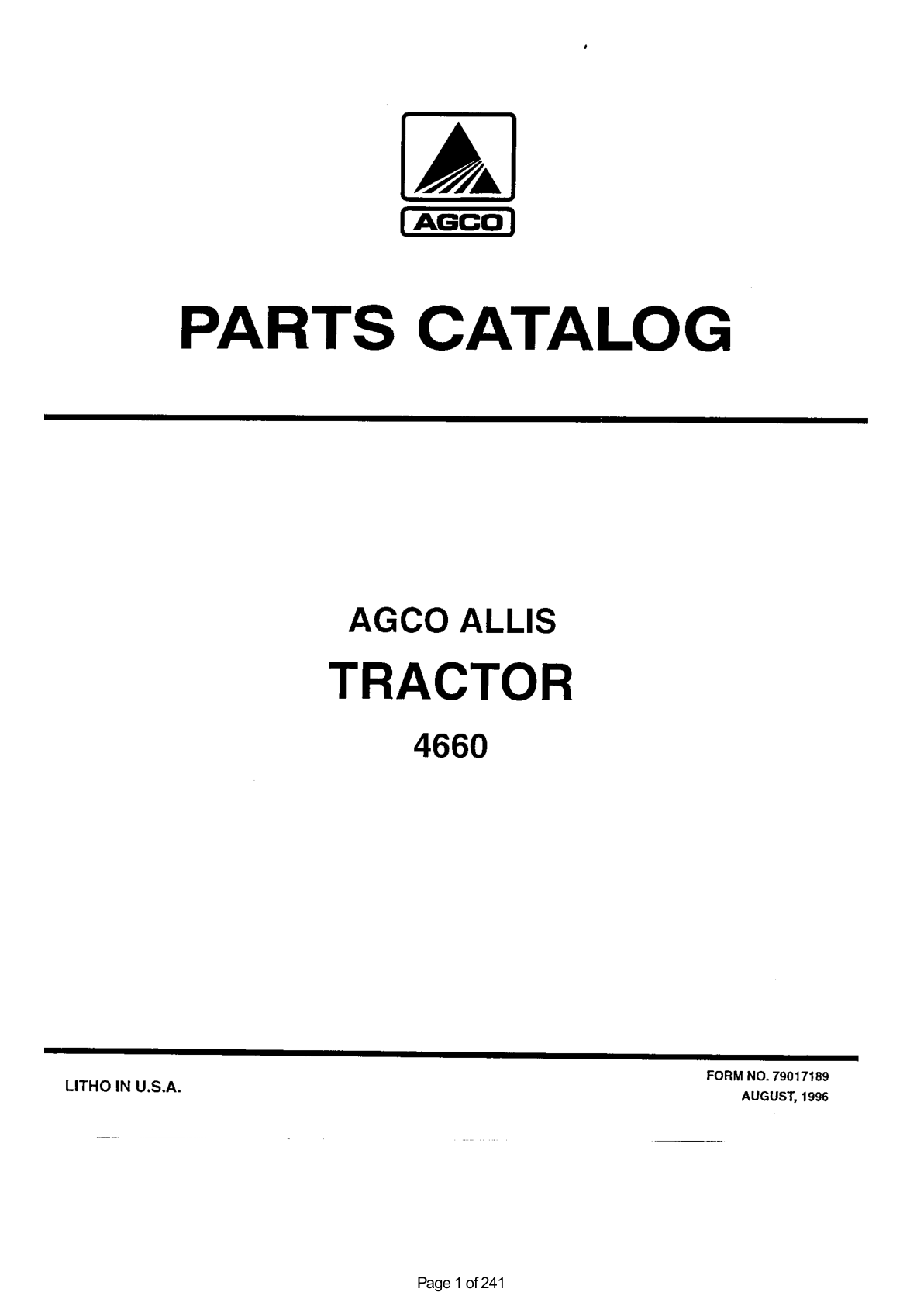 AGCO Allis 4660 Tractor Parts Catalog Manual