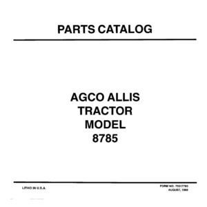 AGCO Allis 8785 Tractor Parts Catalog Manual - Image 1