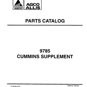 AGCO Allis 9785 Cummins Engine Supplement Parts Catalog Manual (Before "K" SN Prefix) - Image 1