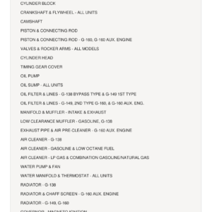 Allis-Chalmers G-138, G-149, G-160, G-160 Auxiliary Engine Power Unit Parts Catalog Manual