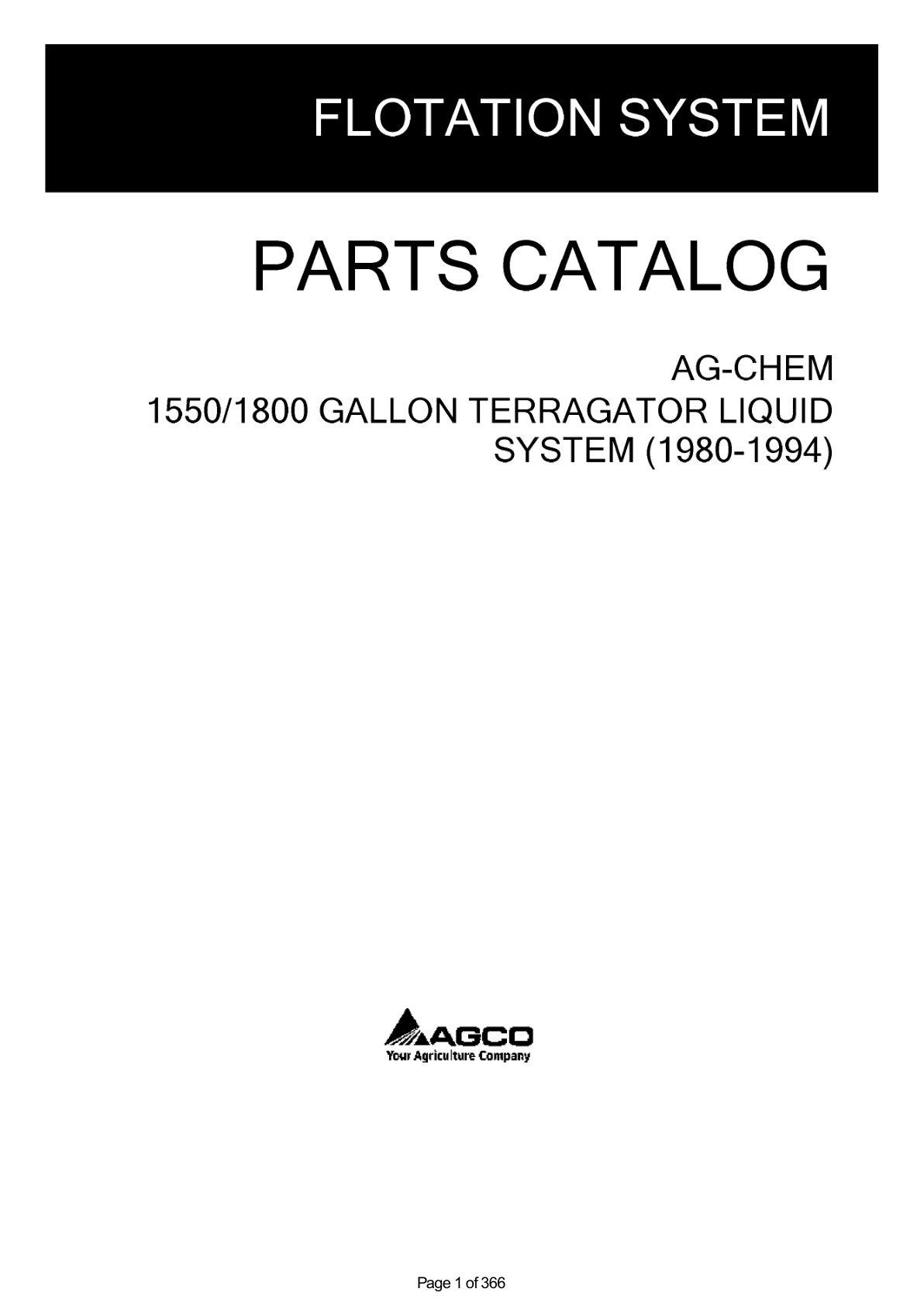 Ag-Chem 1550, 1800 Gallon TerraGator Liquid System Parts Catalog Manual