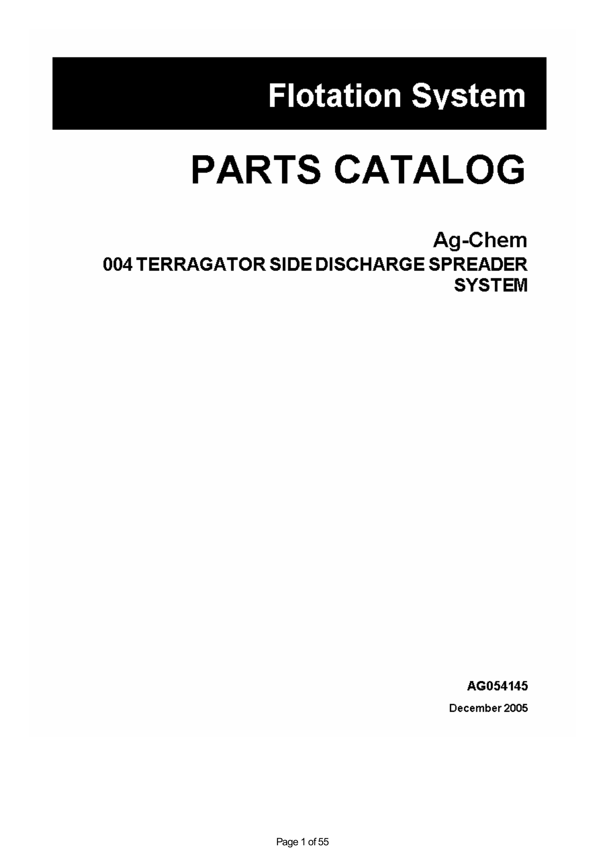 Ag-Chem 004 TerraGator Side Discharge Spreader System Parts Catalog Manual