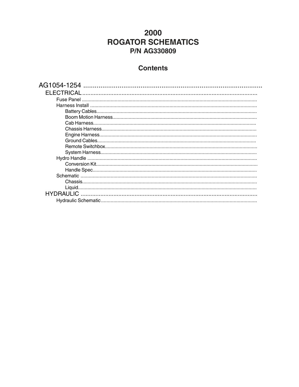 Ag-Chem 1054, 1254 RoGator Electrical & Hydraulic Schematics Manual (2000)