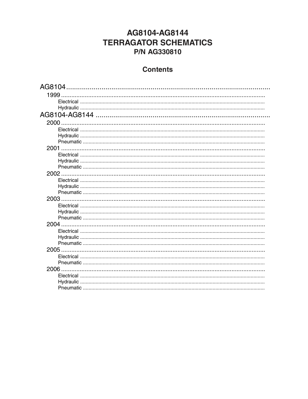 AG Chem 8104 and 8144 TerraGator Electrical Schematics Manual