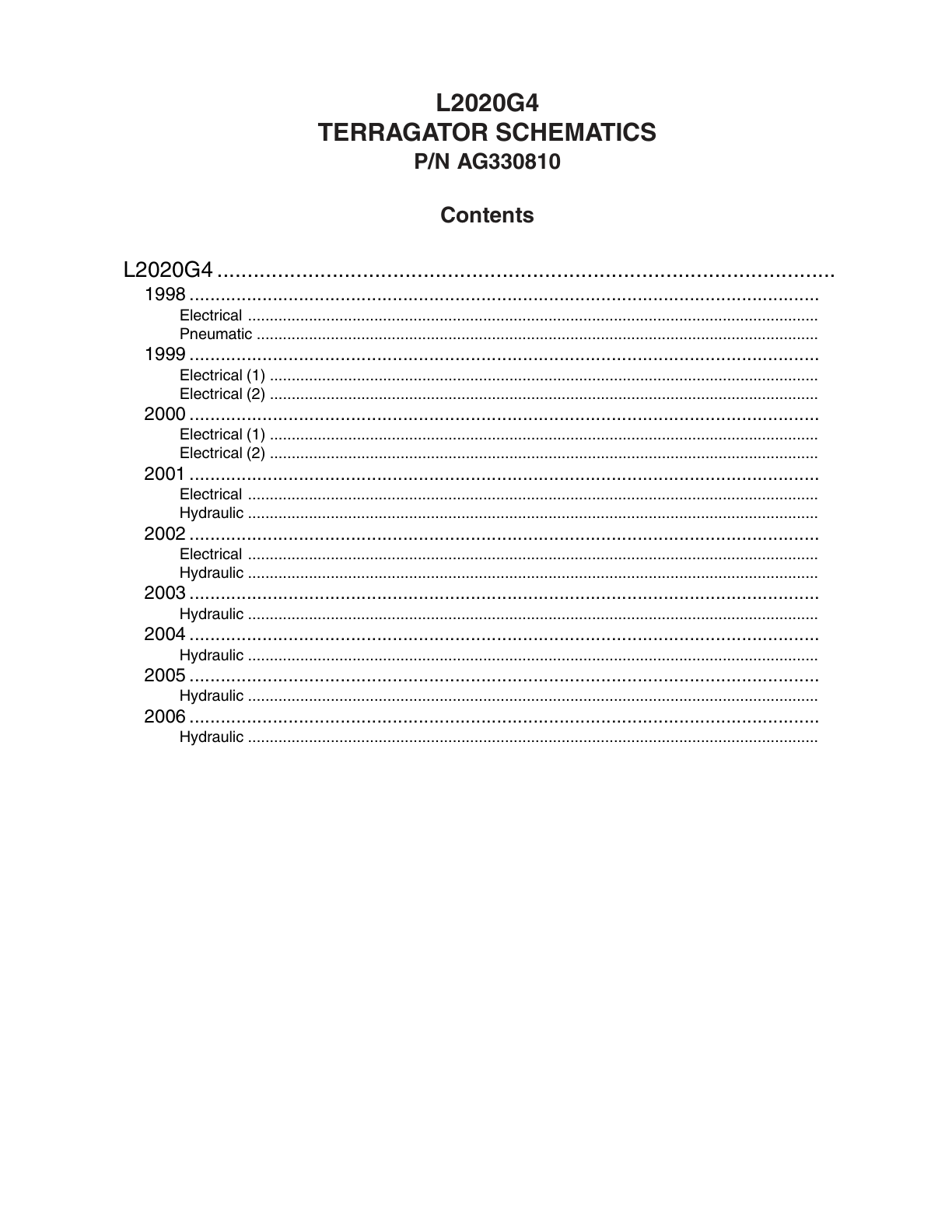 AG Chem L2020G TerraGator Electrical Schematics Manual