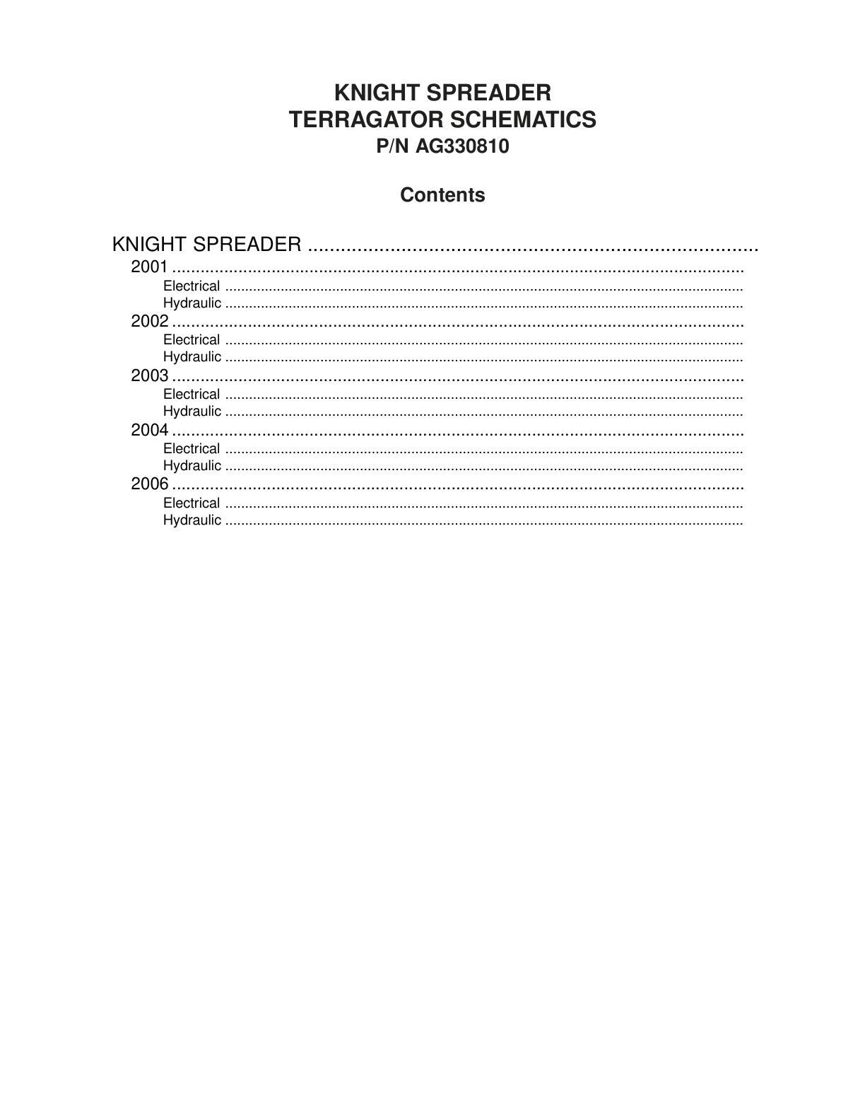 AG Chem KNIGHT SPREADER TerraGator Electrical Schematics Manual