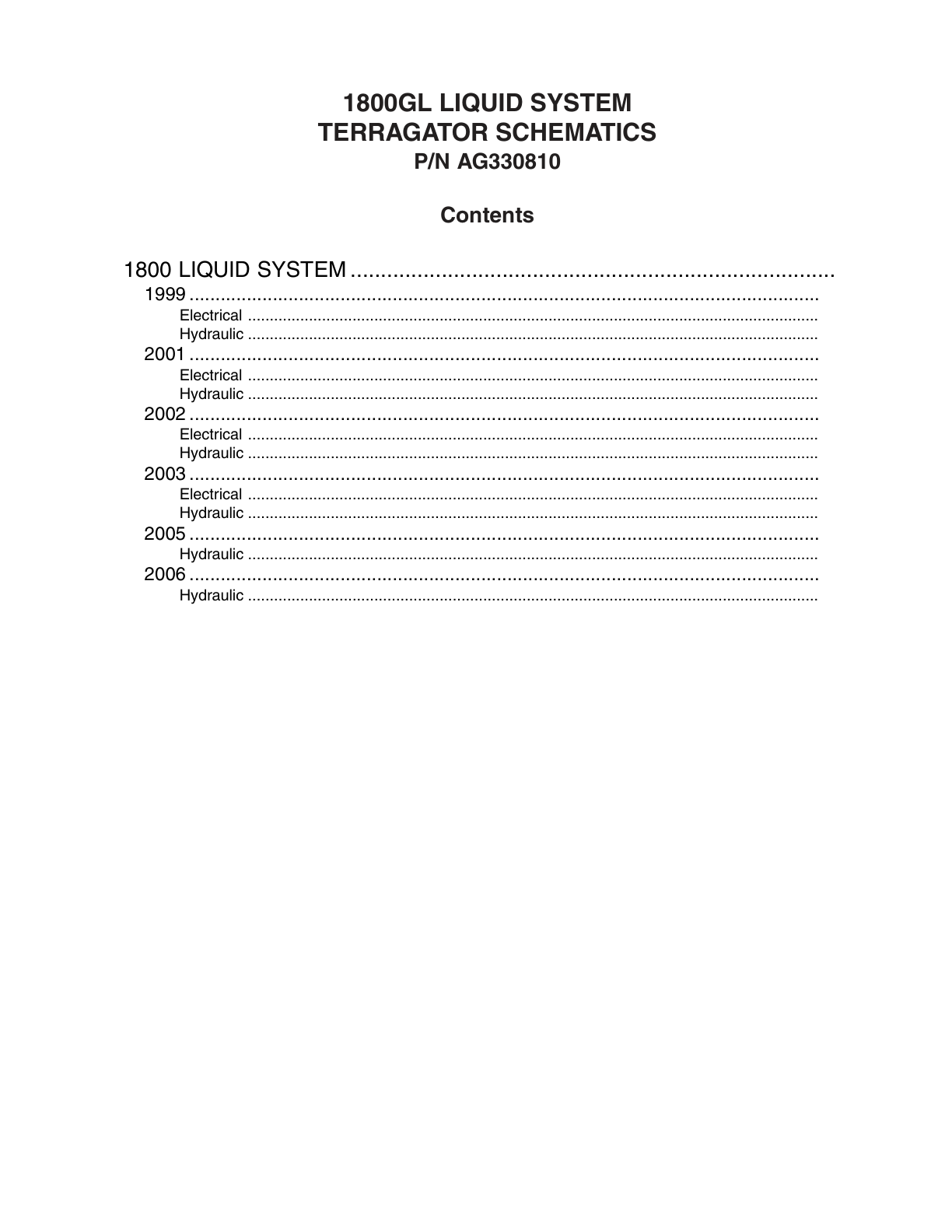 AG Chem 1800G Liquid System TerraGator Electrical Schematics Manual
