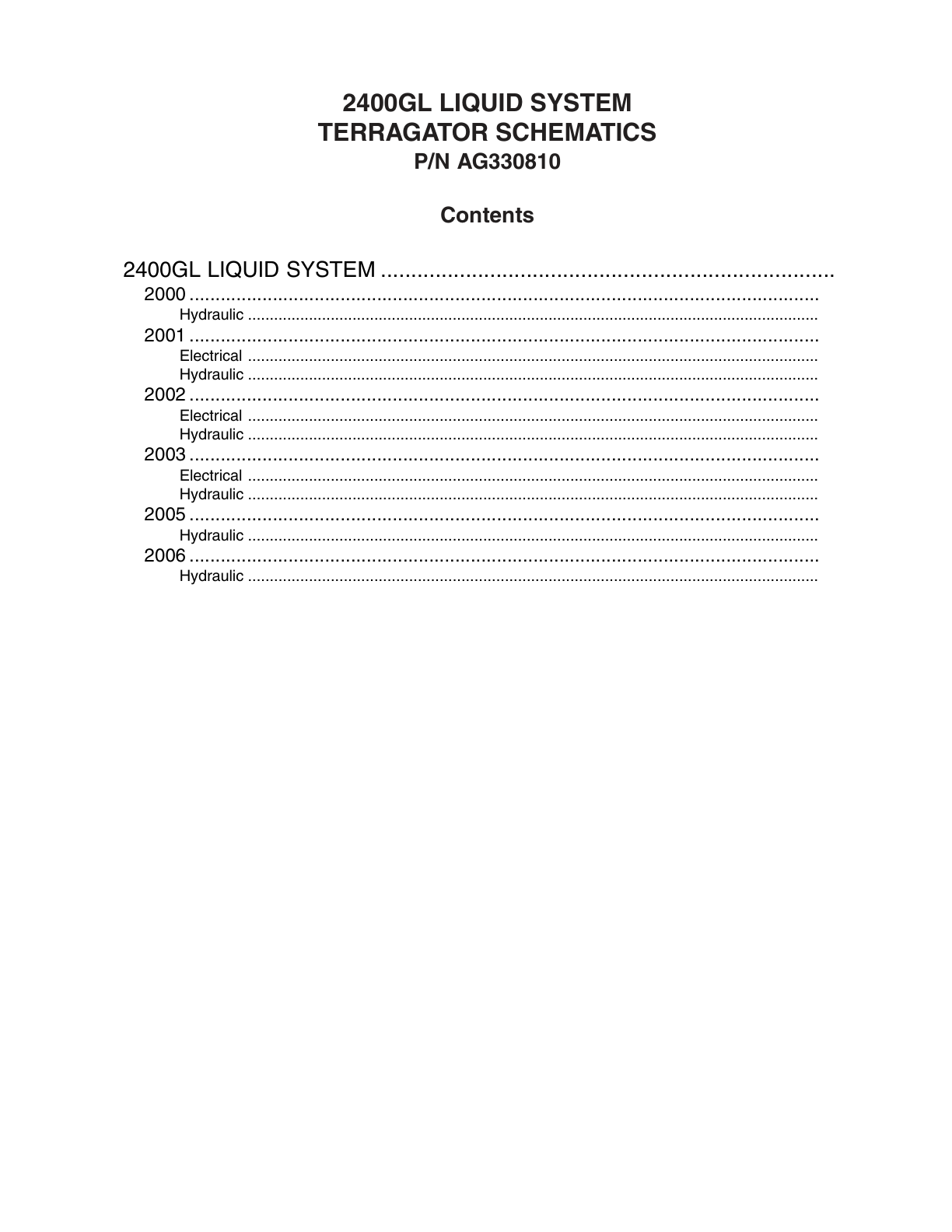 AG Chem 2400GL Liquid System TerraGator Electrical Schematics Manual