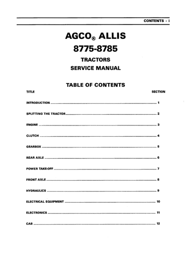 AGCO Allis 8775, 8785 Tractors Service Repair Manual AGCO Allis 8775, 8785 Tractors Service Repair Manual