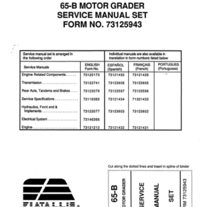 Fiat Allis 65 Motor Grader (Diesel and Gas) Tractor Service Repair Manual