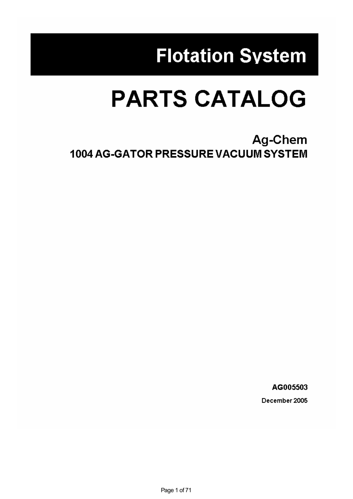 Ag-Chem 1004 Ag-Gator Pressure Vacuum System Parts Catalog Manual