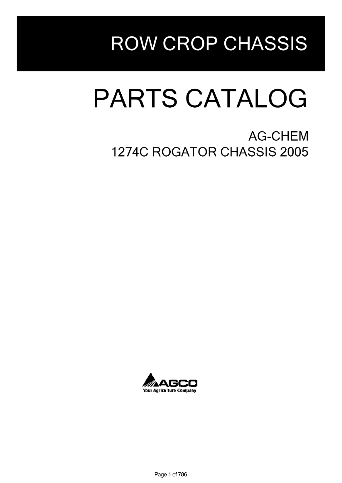 Ag-Chem 1274C RoGator Chassis Parts Catalog Manual