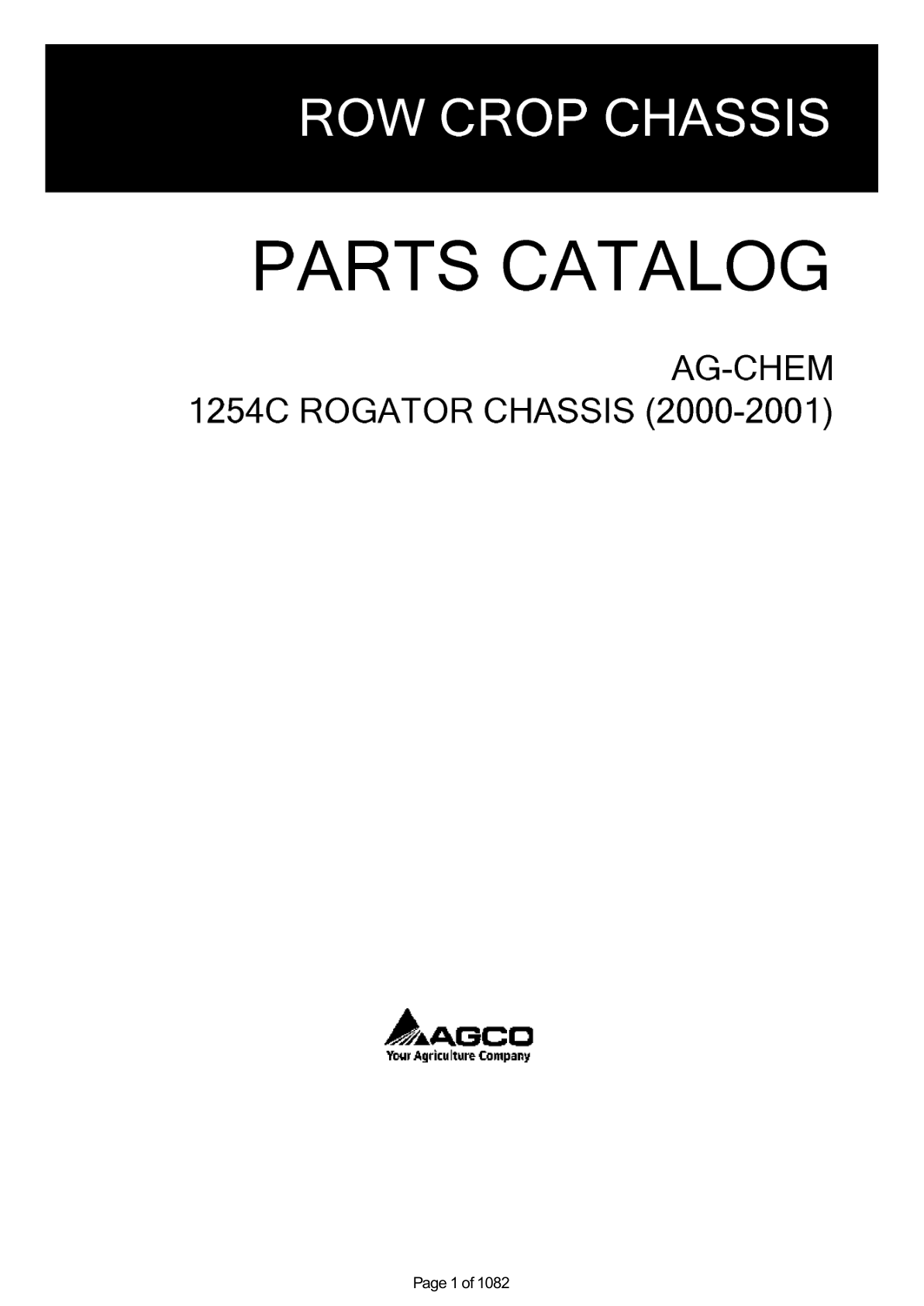 Ag-Chem 1254C RoGator Chassis Parts Catalog Manual