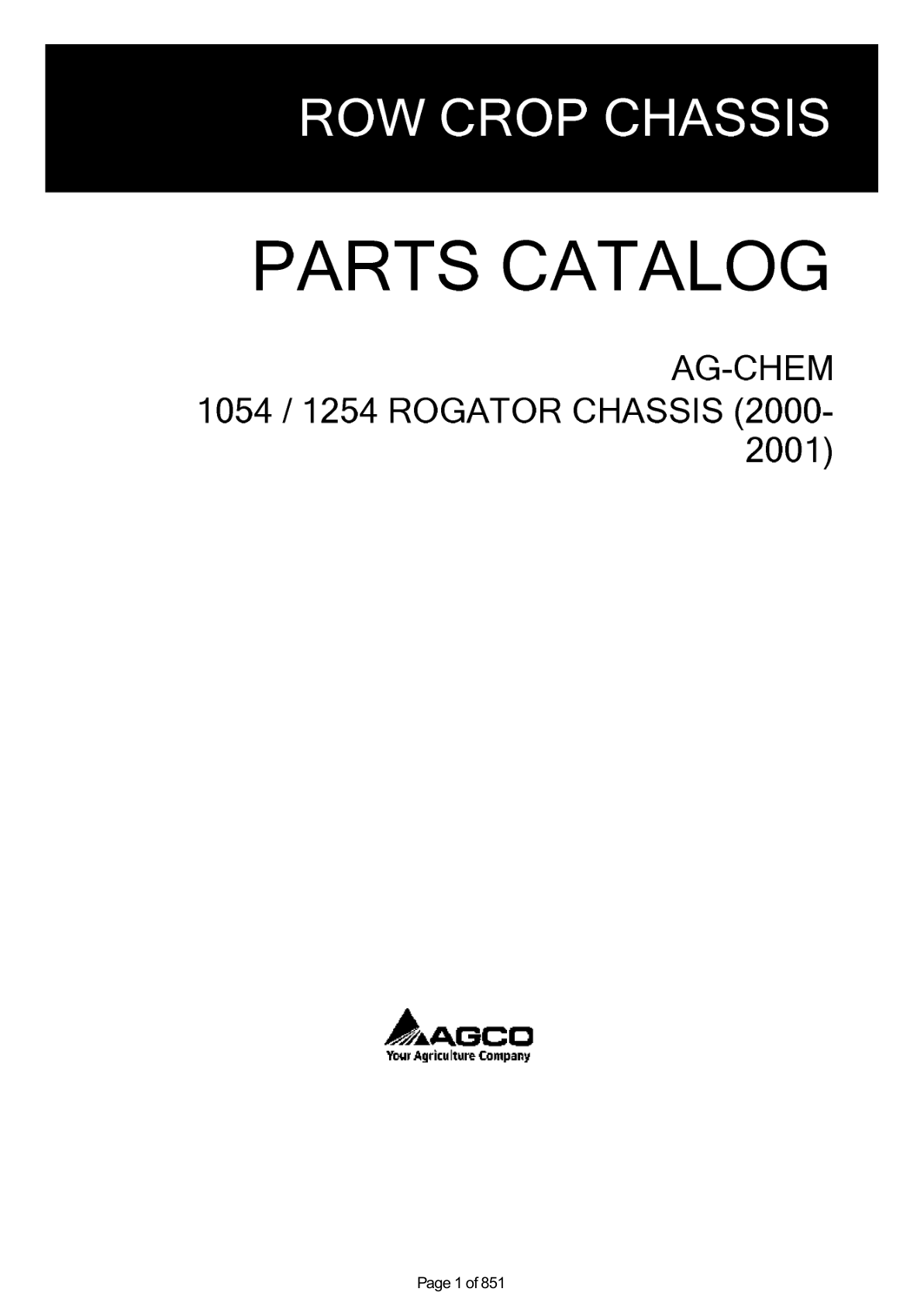 Ag-Chem 1054, 1254 RoGator Chassis Parts Catalog Manual