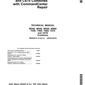 John Deere W540, W550, W560, W660, T550, T560, T660, T670, C670 Combine Service Repair Manual
