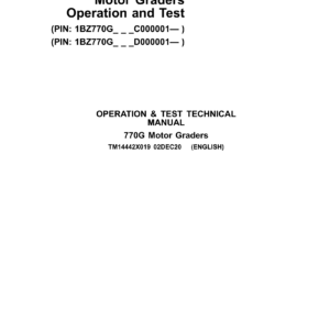 John Deere 770G Motor Grader Technical Repair Manual (SN C000001 & D000001 and up) - Image 1
